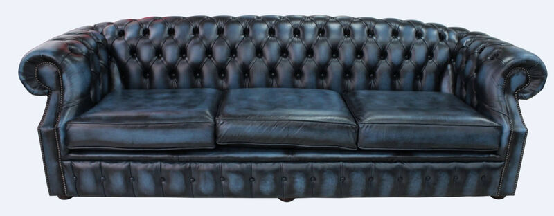 Product photograph of Chesterfield Buckingham 4 Seater Antique Blue Leather Sofa Offer from Designer Sofas 4U