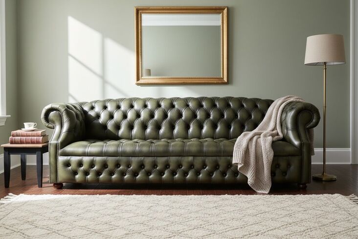 Chesterfield Buckingham Windsor 4 Seater Antique Olive Leather
