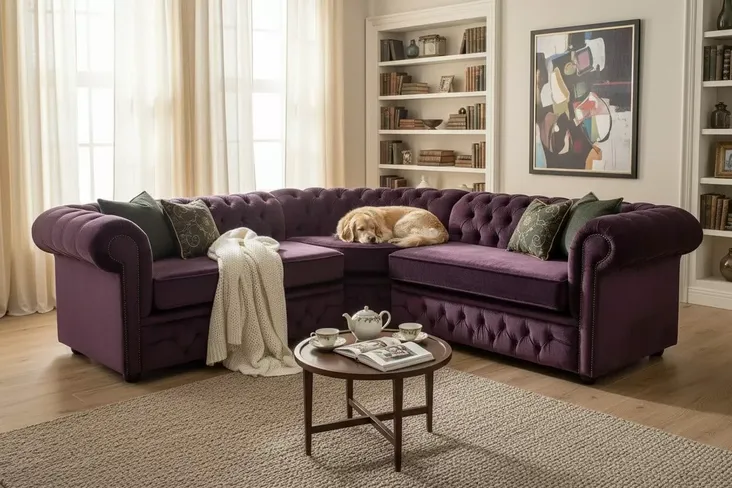 Chesterfield Buttoned Back Settee|Fabric Corner Sofa|DesignerSofas4U