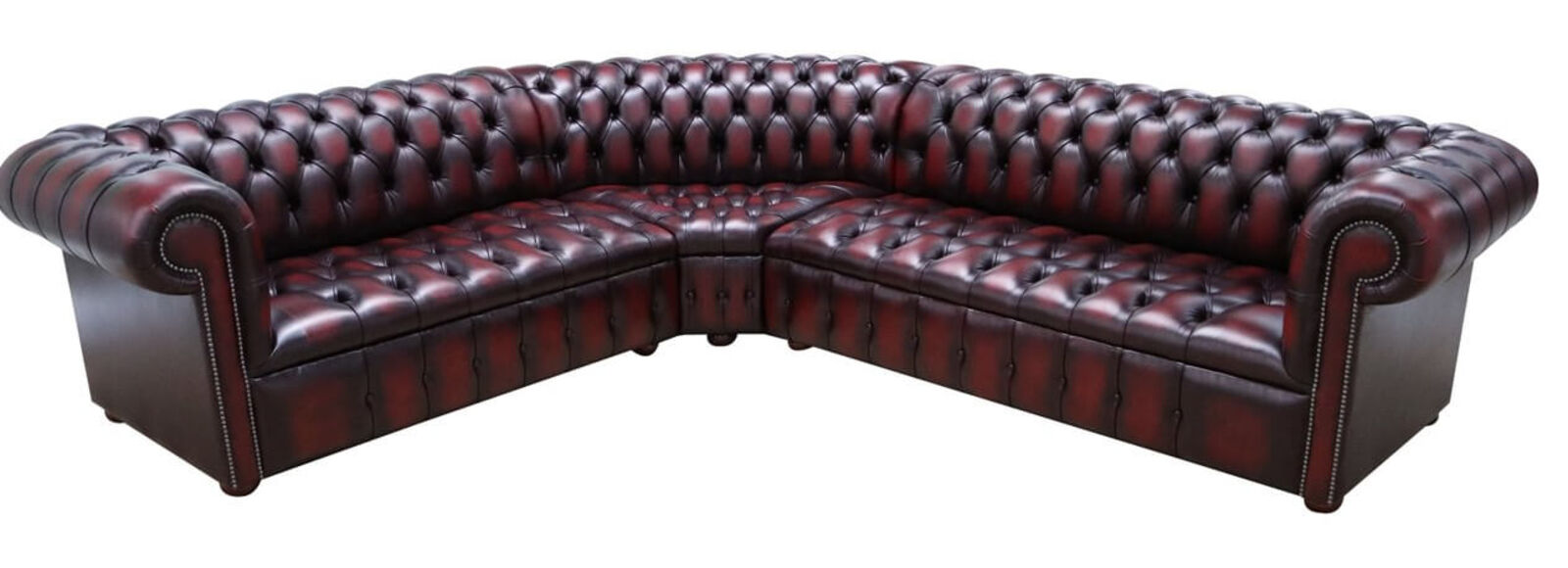 Product photograph of Chesterfield Corner Sofa Unit Buttoned Seat 3 Seater Corner 2 Seater Antique Oxblood Leather from Designer Sofas 4U