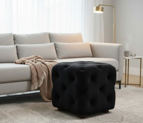 Chesterfield Buttoned Cube – Amalfi Black Velvet