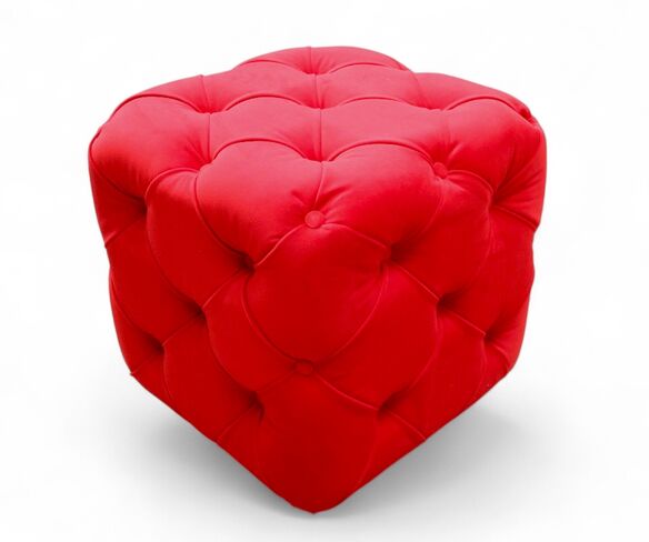 Chesterfield Buttoned Cube – Amalfi Pillarbox Red Velvet