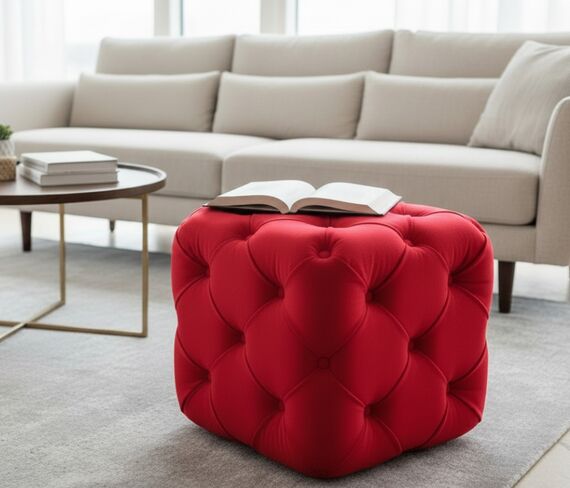Chesterfield Buttoned Cube – Amalfi Pillarbox Red Velvet