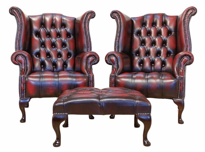 Product photograph of Chesterfield Queen Anne Wing Chairs Footstool Antique Amp Hellip from Designer Sofas 4U