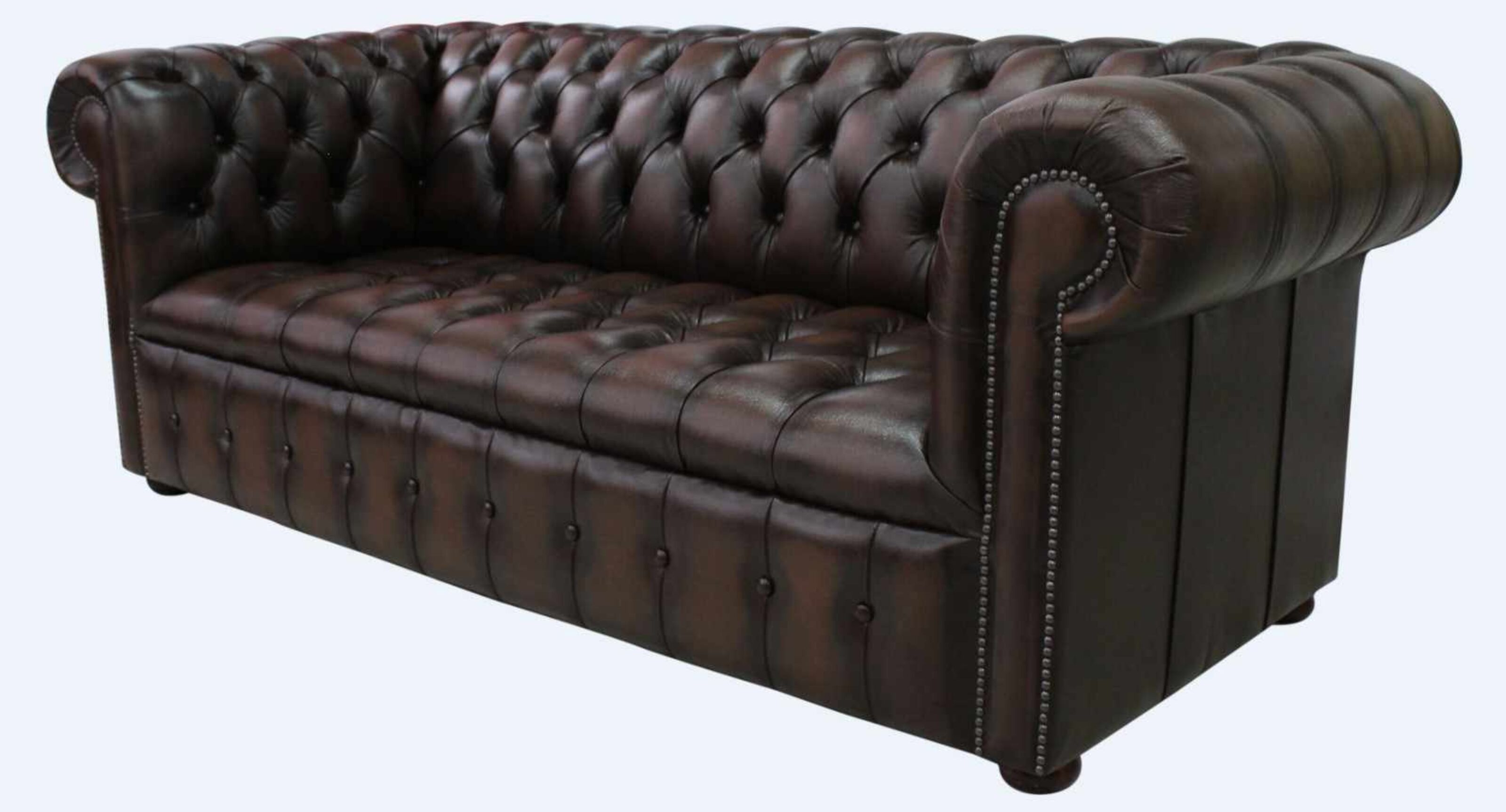 CK Chesterfield Genuine Leather 3 Seater Sofa and Club Chairs Set Antique Brown 