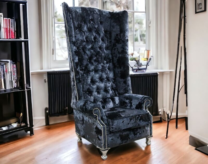 Product photograph of Chesterfield Camden 6ft Velvet High Back Wing Chair Lustro Night from Designer Sofas 4U