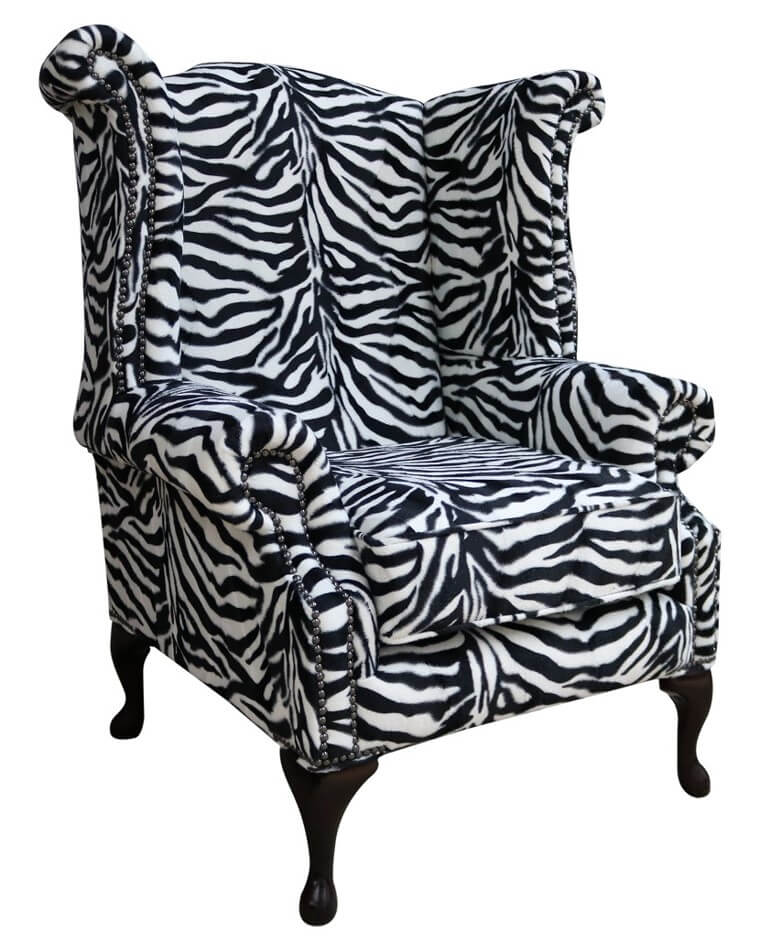chesterfield saxon queen anne high back wing chair zebra animal print