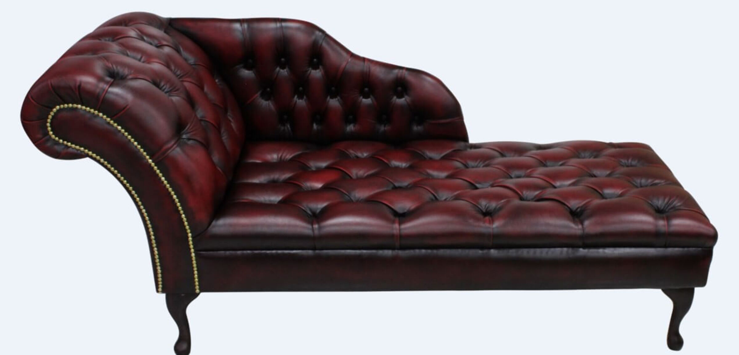 Chesterfield Leather Chaise Lounge Button Seat Day Bed Antique Oxblood