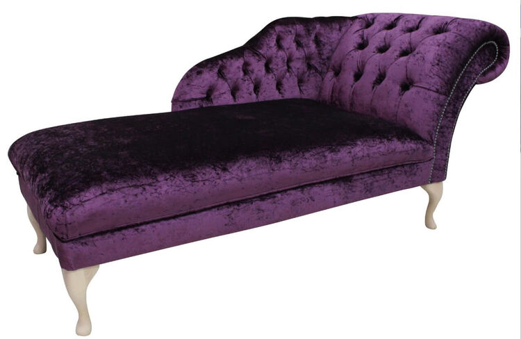 Chesterfield Velvet Chaise Lounge Day Bed Modena Aubergine Purple