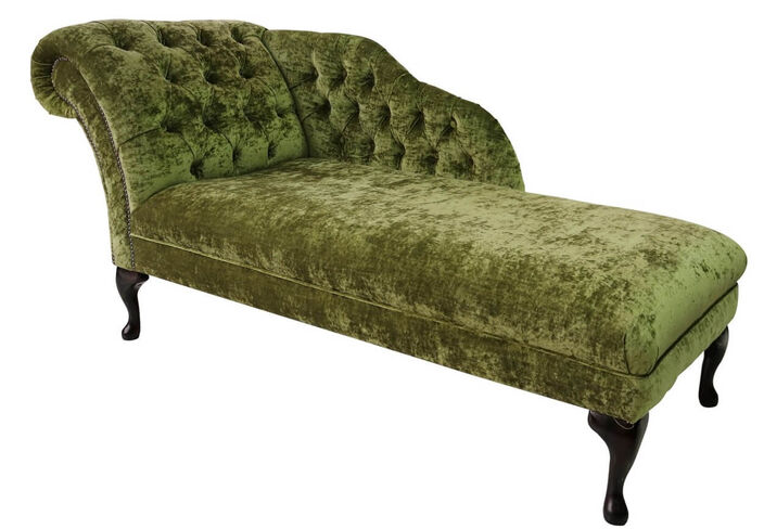 Chesterfield Velvet Chaise Lounge Day Bed Modena Pistachio Green Velvet
