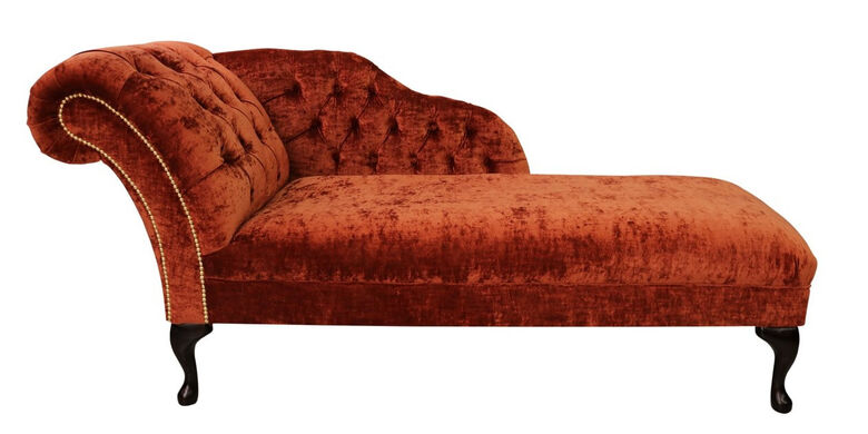 Chesterfield Velvet Chaise Lounge Day Bed Modena Terracotta Left Hand