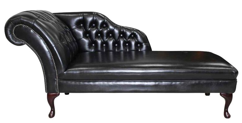 Chesterfield Real Leather Chaise Lounge Day Bed Old English Black