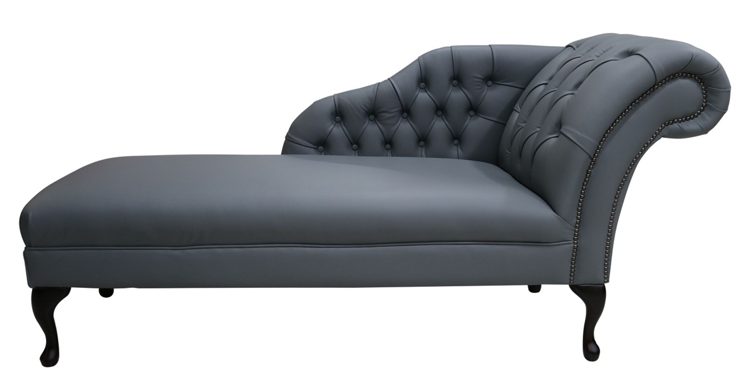 Piping Grey Chesterfield Leather Chaise Lounge Day Bed DesignerSofas4U