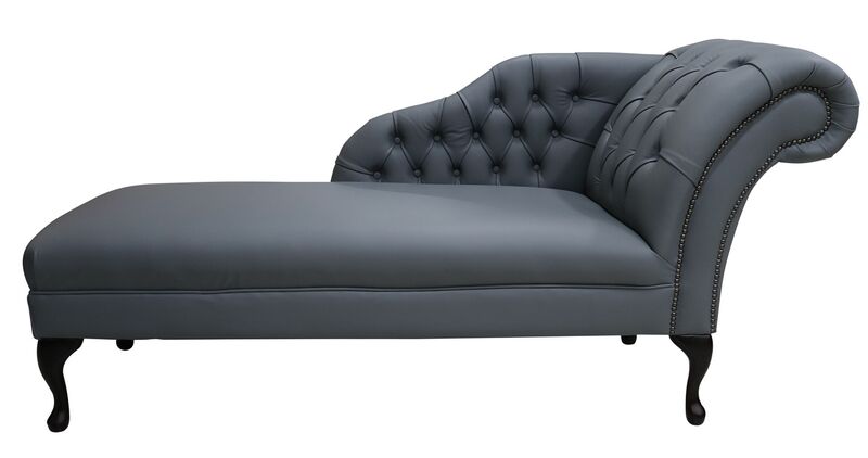 Product photograph of Chesterfield Leather Chaise Lounge Day Bed Piping Grey Leather from Designer Sofas 4U