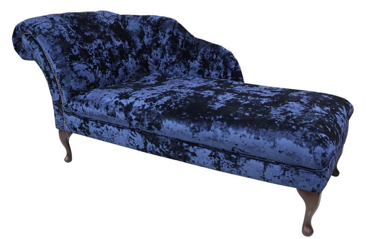 Chesterfield Velvet Chaise Lounge Day Bed Lustro Sapphire Blue Velvet