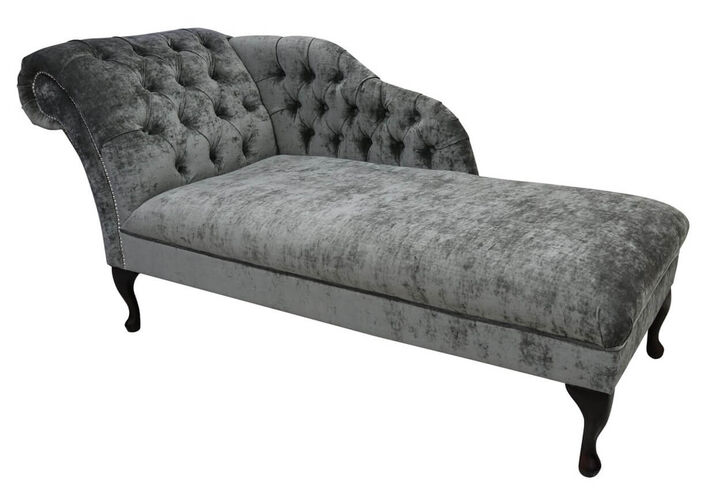 Chesterfield Velvet Chaise Lounge Day Bed Modena Iron Grey Velvet