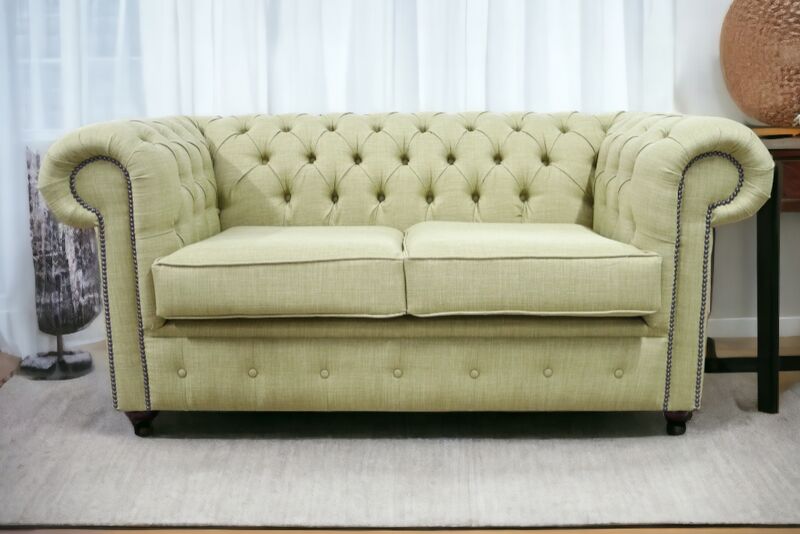 Product photograph of Chesterfield 2 Seater Settee Charles Linen Olive Green Sofa Offer from Designer Sofas 4U