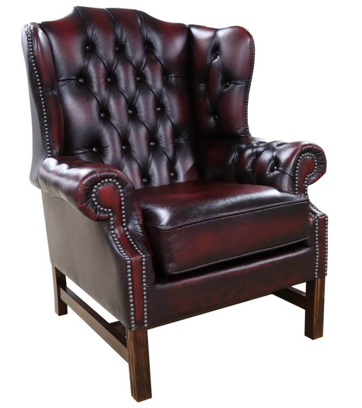 Product photograph of Chesterfield Churchill High Back Wing Chair Cushioned Seat Antique Oxblood from Designer Sofas 4U