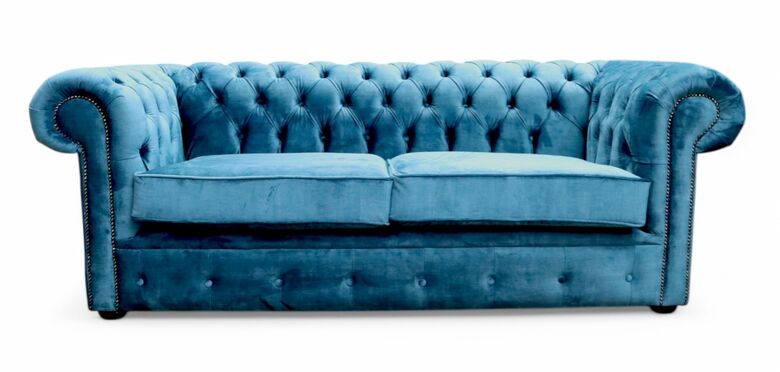 Chesterfield 3 Seater Ombra Peacock Blue Velvet Sofa