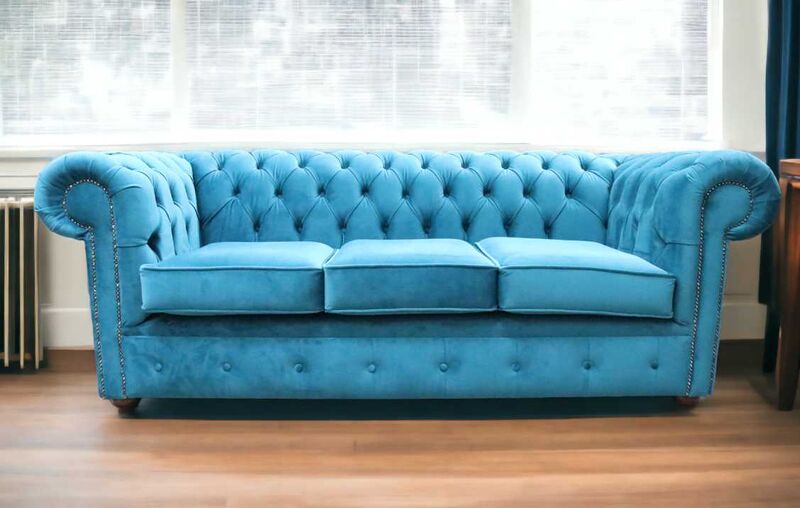 Product photograph of Chesterfield 3 Seater Settee Amalfi Peacock Blue Velvet Sofa Offer from Designer Sofas 4U