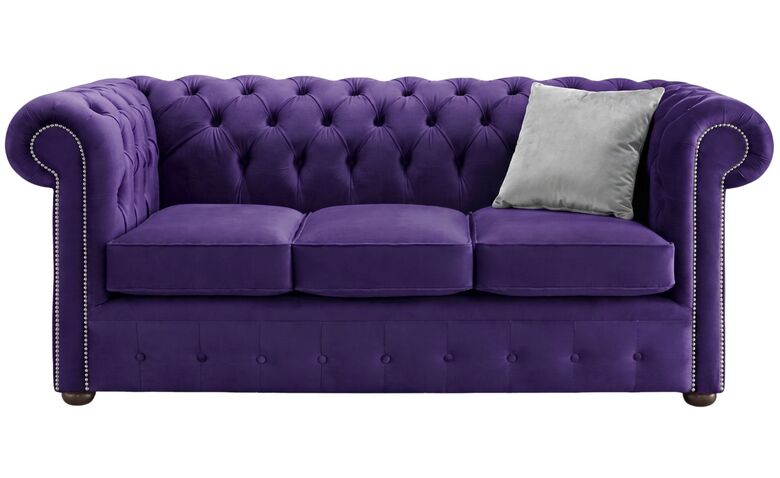 Chesterfield 3 Seater Sofa Malta Amethyst Purple Velvet Fabric