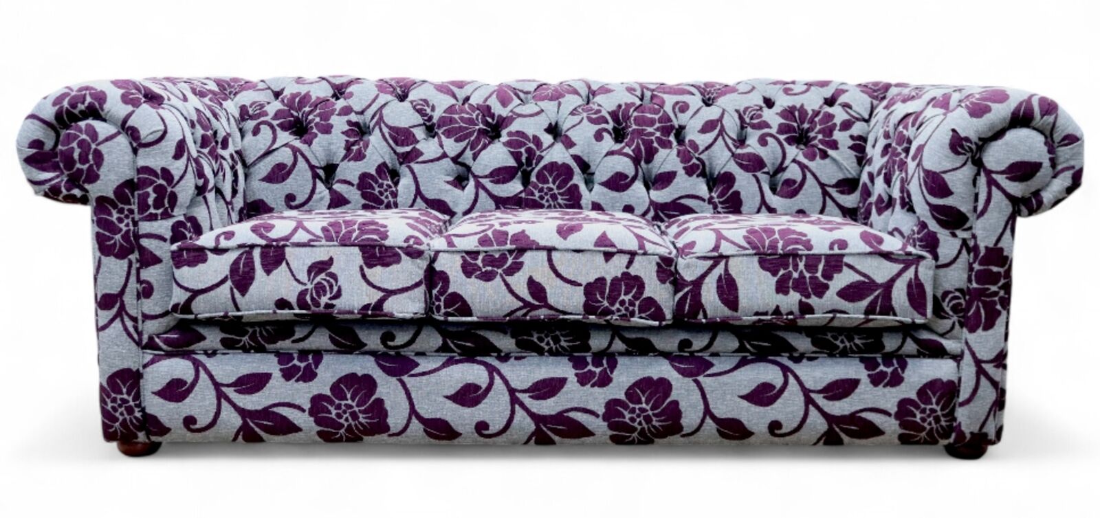 Chesterfield 3 Seater Sofa Meghan Aubergine Floral Fabric