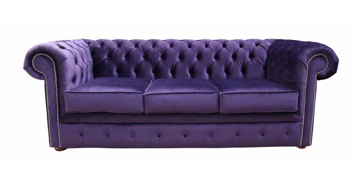Chesterfield 3 Seater Malta Amethyst, Purple Velvet Sofa Uk