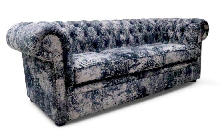 Chesterfield Soft Fabric Sofa Abstract Print 3 Seater