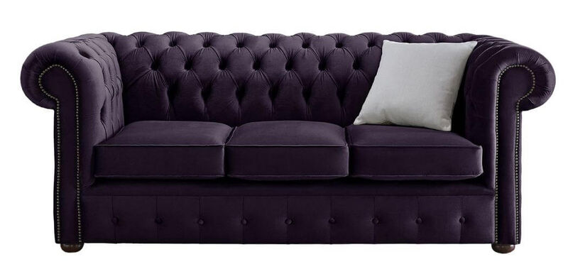 Product photograph of Chesterfield 3 Seater Sofa Malta Amethyst Purple Velvet Fabric from Designer Sofas 4U