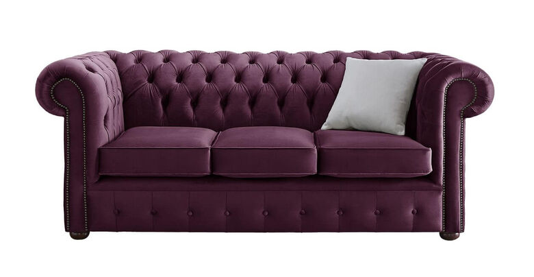 Chesterfield Velvet Fabric Sofa Malta Boysenberry Purple 3 Seater