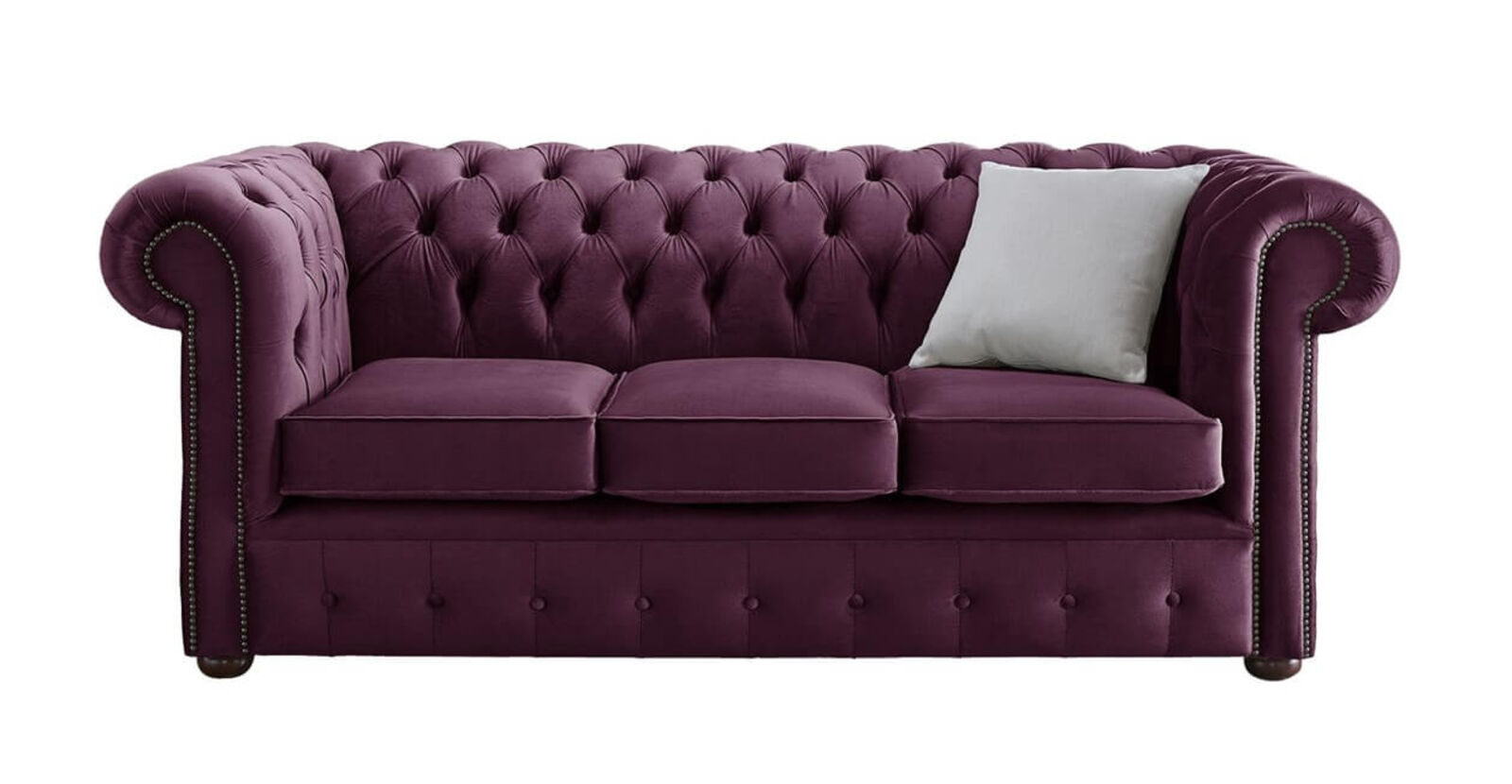 Product photograph of Chesterfield Velvet Fabric Sofa Malta Boysenberry Purple 3 Seater from Designer Sofas 4U