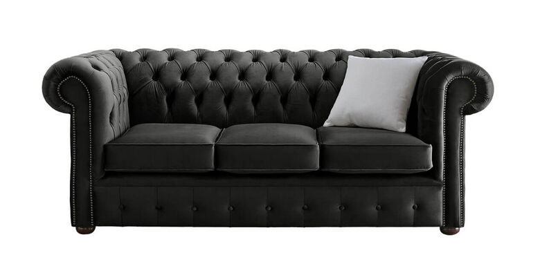 Chesterfield 3 Seater Malta Cosmic Grey Velvet Fabric Sofa