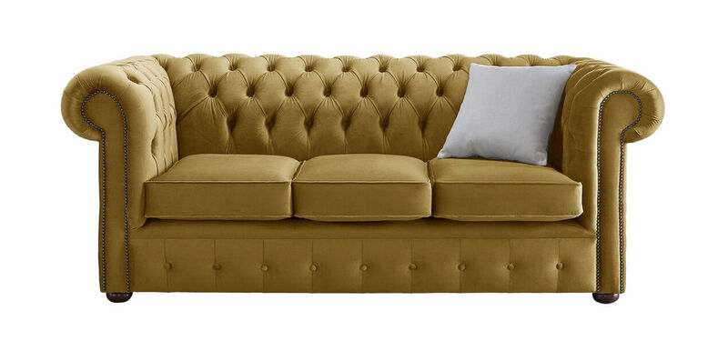 Product photograph of Chesterfield 3 Seater Malta Gold Velvet Fabric Sofa from Designer Sofas 4U
