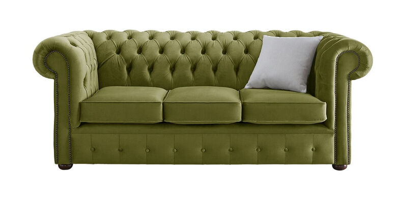 Chesterfield 3 Seater Malta Grass Green Velvet Fabric Sofa