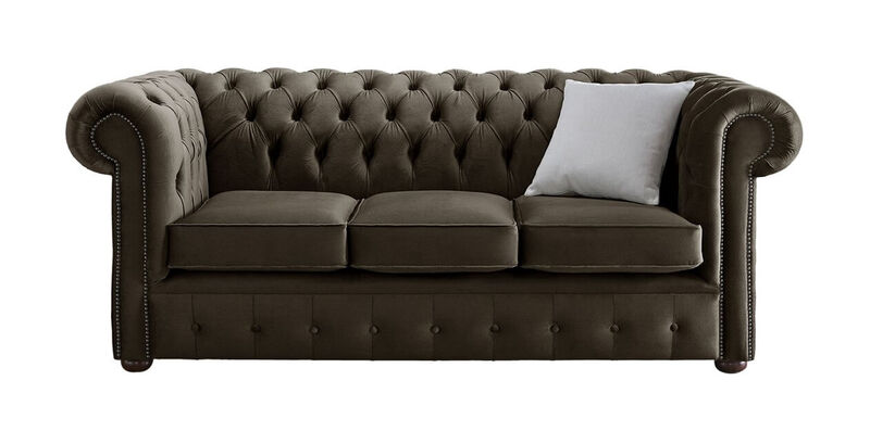 Product photograph of Chesterfield 3 Seater Malta Mushroom Brown Velvet Fabric Sofa from Designer Sofas 4U