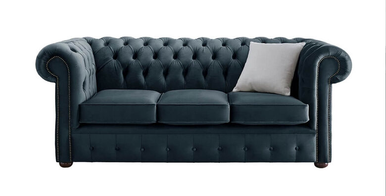 Chesterfield Velvet Fabric Sofa Malta Peacock Blue 3 Seater