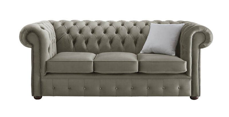 Product photograph of Chesterfield 3 Seater Malta Putty Beige Velvet Fabric Sofa from Designer Sofas 4U