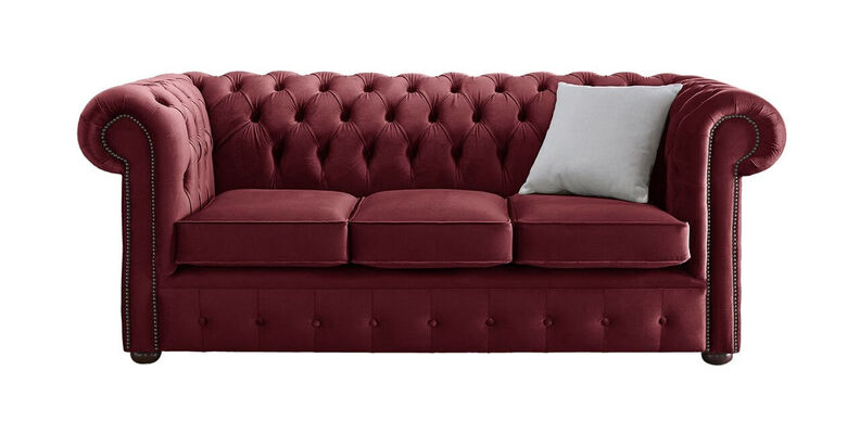 Chesterfield 3 Seater Malta Red Velvet Fabric Sofa