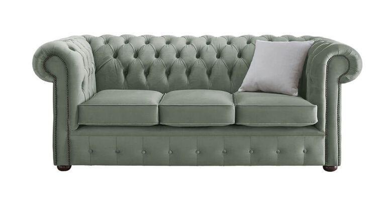 Chesterfield 3 Seater Malta Seaspray Blue Velvet Fabric Sofa