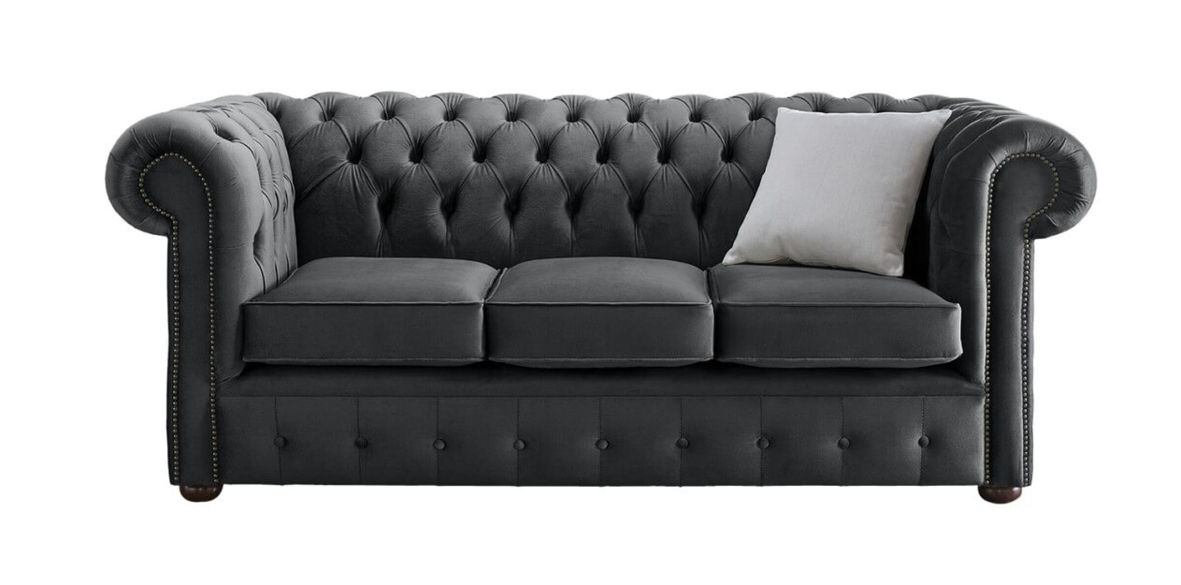 Chesterfield Velvet Fabric Sofa Malta Slate Grey 3 Seater