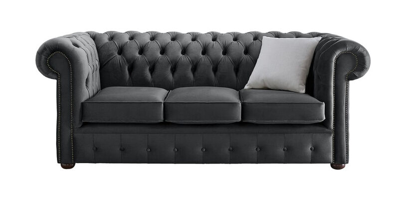 Product photograph of Chesterfield 3 Seater Malta Slate Grey Velvet Fabric Sofa from Designer Sofas 4U