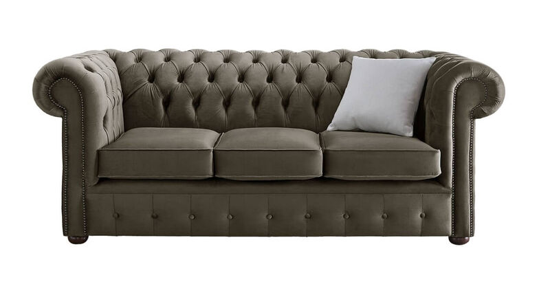 Product photograph of Chesterfield 3 Seater Malta Taupe Beige Velvet Fabric Sofa from Designer Sofas 4U