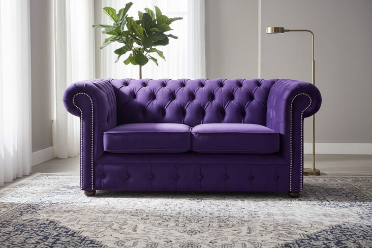 Chesterfield 2 Seater Malta Amethyst Purple Velvet Fabric Sofa