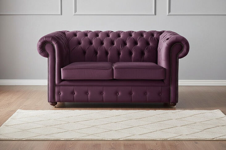 Chesterfield 2 Seater Malta Boysenberry Purple Velvet Fabric Sofa