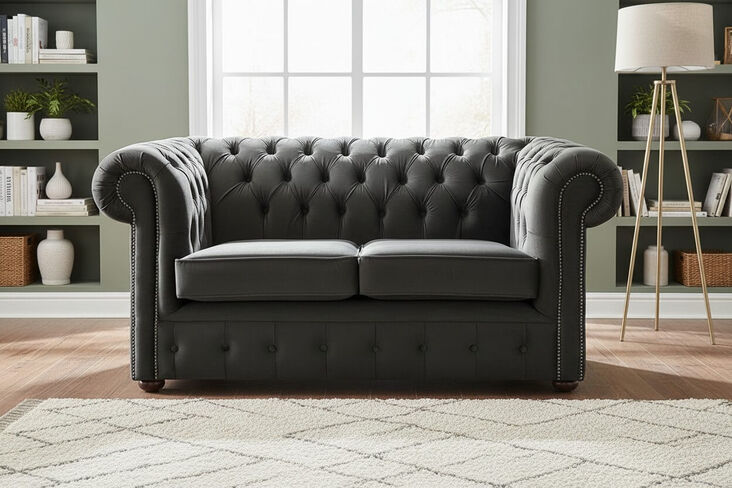 Chesterfield 2 Seater Malta Cosmic Grey Velvet Fabric Sofa