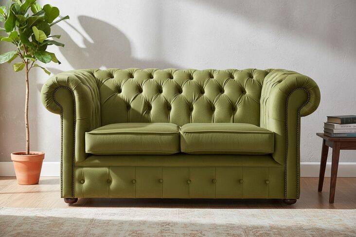 Chesterfield 2 Seater Malta Grass Green Velvet Fabric Sofa