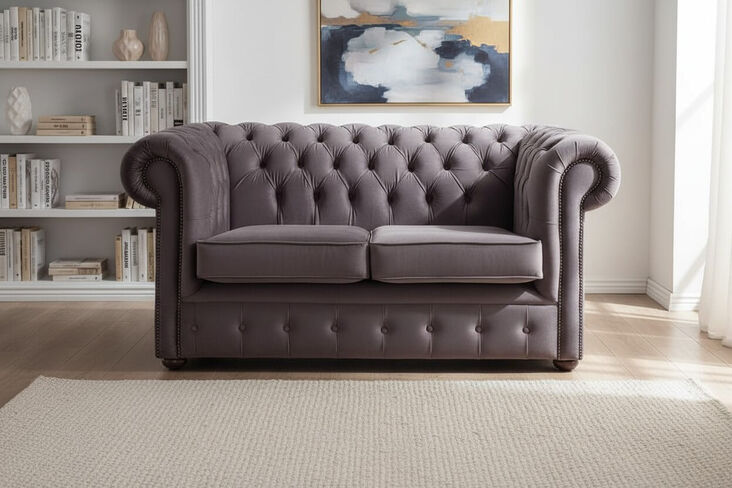 Chesterfield 2 Seater Malta Lavender Purple Velvet Fabric Sofa