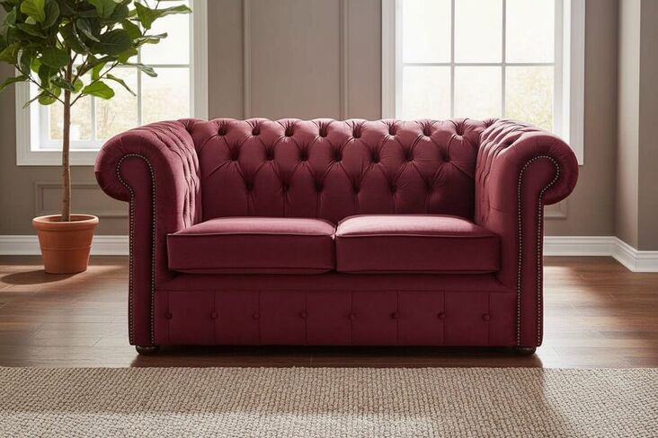Chesterfield 2 Seater Malta Red Velvet Fabric Sofa