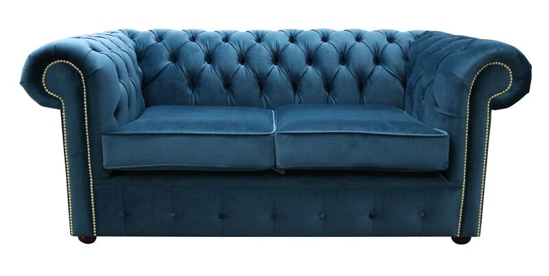 Product photograph of Chesterfield Blue Velvet 2 Seater Sofa from Designer Sofas 4U