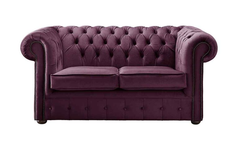 Chesterfield 2 Seater Malta Boysenberry Purple Velvet Fabric Sofa